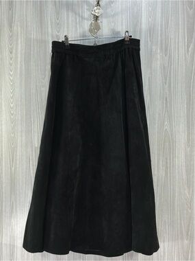Vintage Pia Rucci Suede Leather Black Maxi Skirt A-Line Western Bohemian Sz L